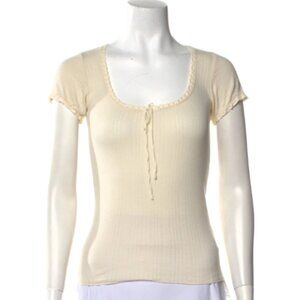 Doen Cream Pointelle Scoop Neck Tee